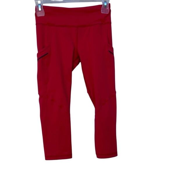 Lululemon Run Mod Moves Crop Leggings Womens Size 2 Red Pull-on Low Rise Workout - Picture 8 of 11
